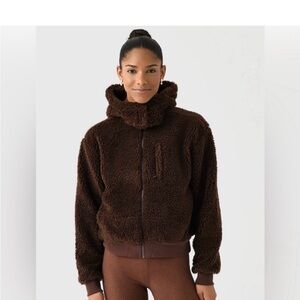 Beyond yoga Sherpa Zip-Up Jacket in Dark Brown, size medium